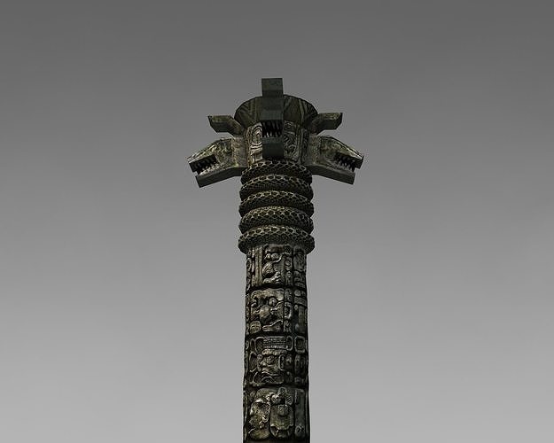 Detailed Aztec Column with snakes Low-poly 3D model
