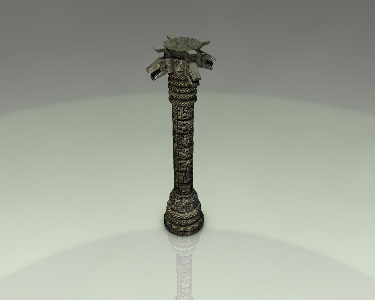 Detailed Aztec Column with snakes Low-poly 3D model_7