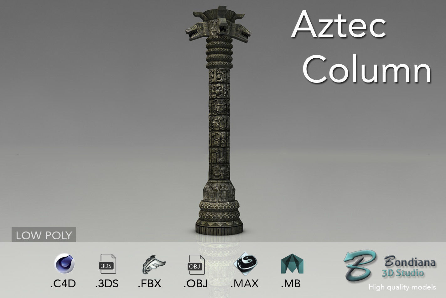 Detailed Aztec Column with snakes Low-poly 3D model_11