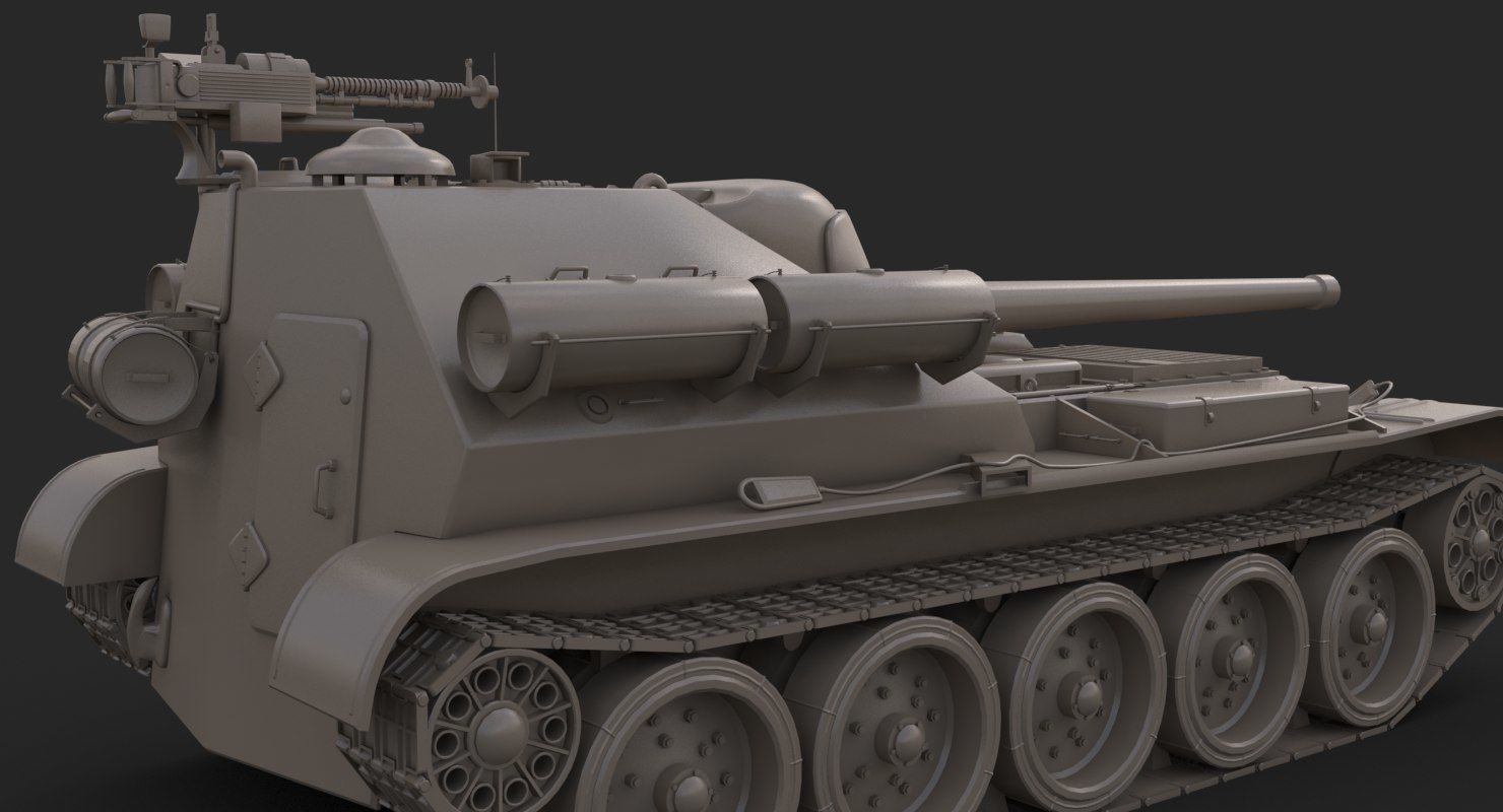 Tank Uralmash SU 101 Clay Mental Ray 3D model_11