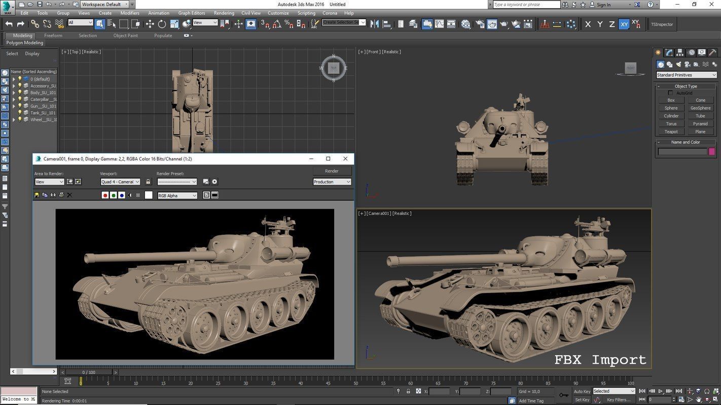 Tank Uralmash SU 101 Clay Mental Ray 3D model_24