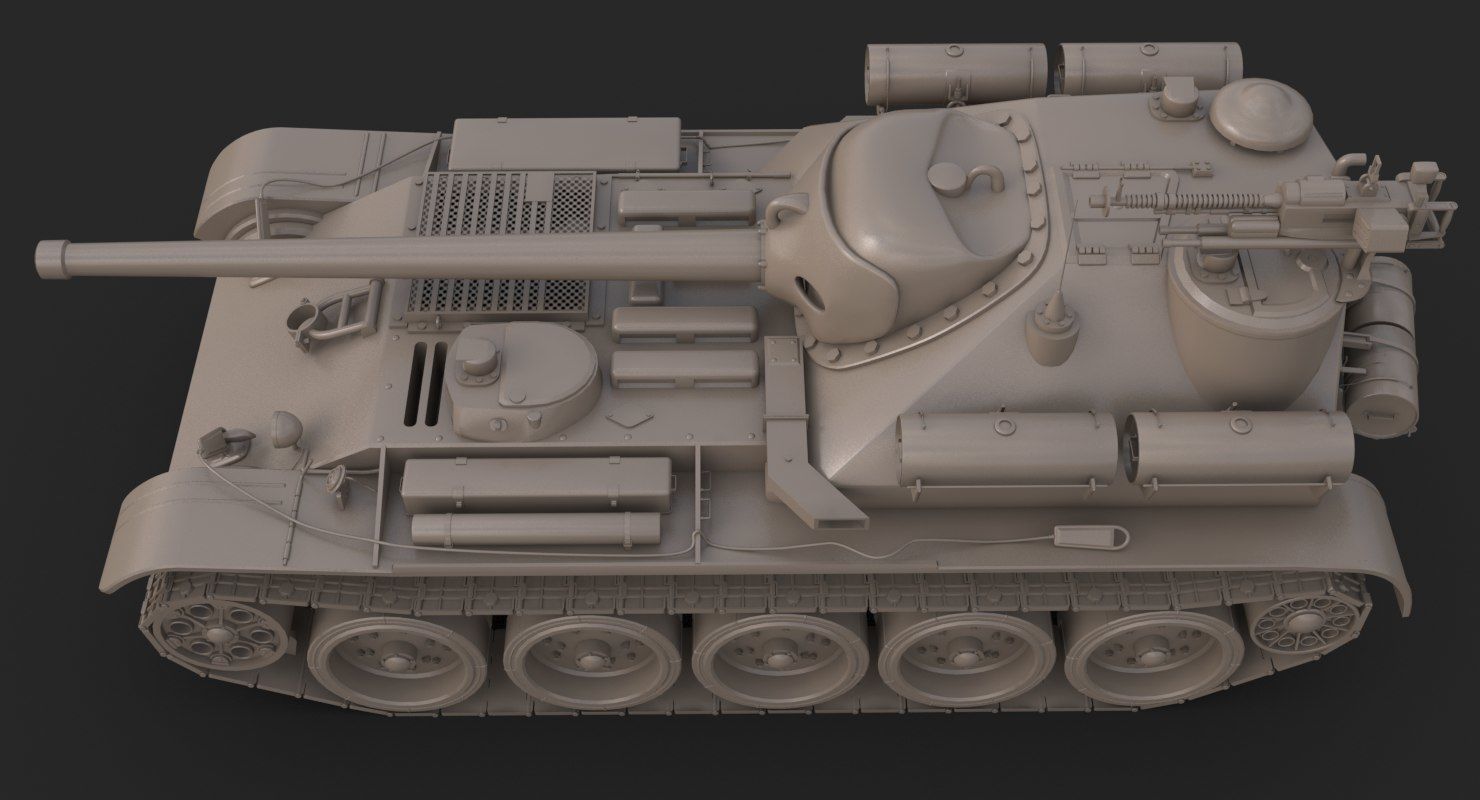Tank Uralmash SU 101 Clay Mental Ray 3D model_7