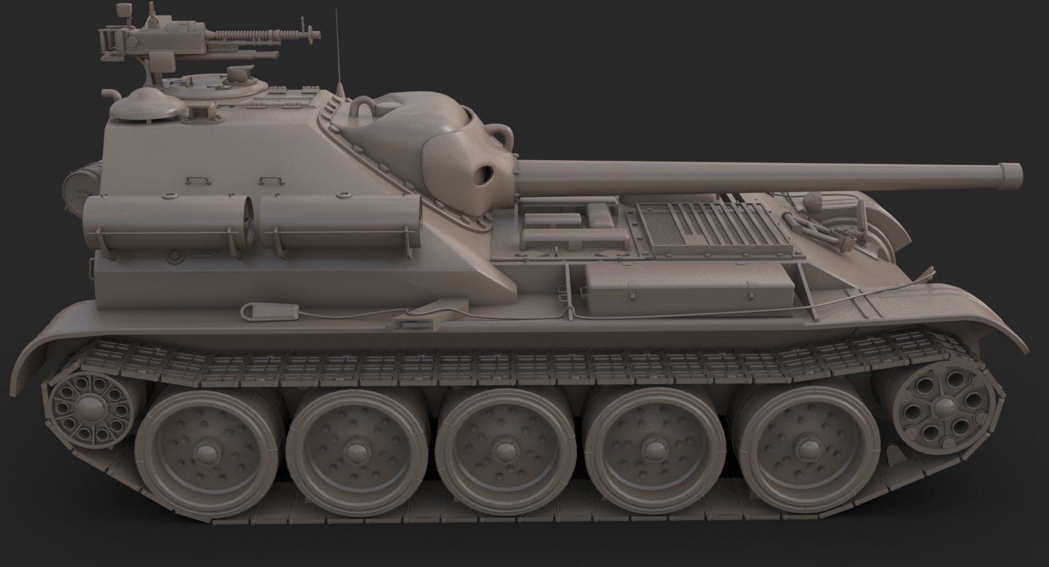 Tank Uralmash SU 101 Clay Mental Ray 3D model_12