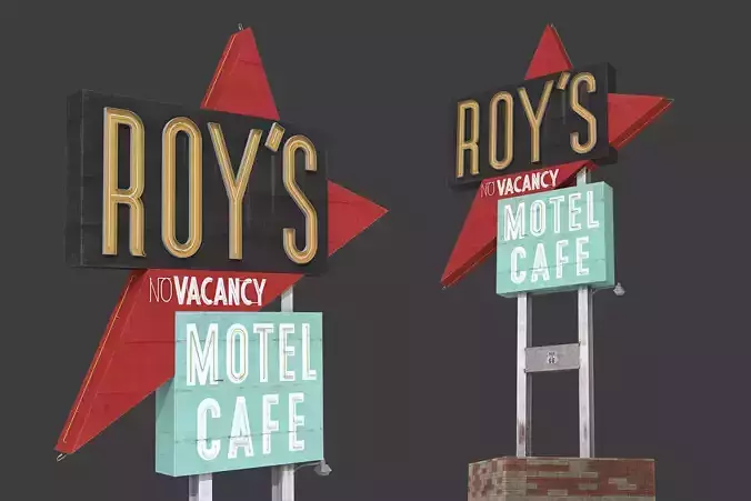 Roys Motel Cafe Sign Low-poly 3D model