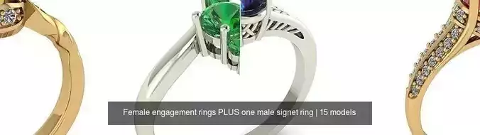 Female engagement rings PLUS one male signet ring 3D Model Collection