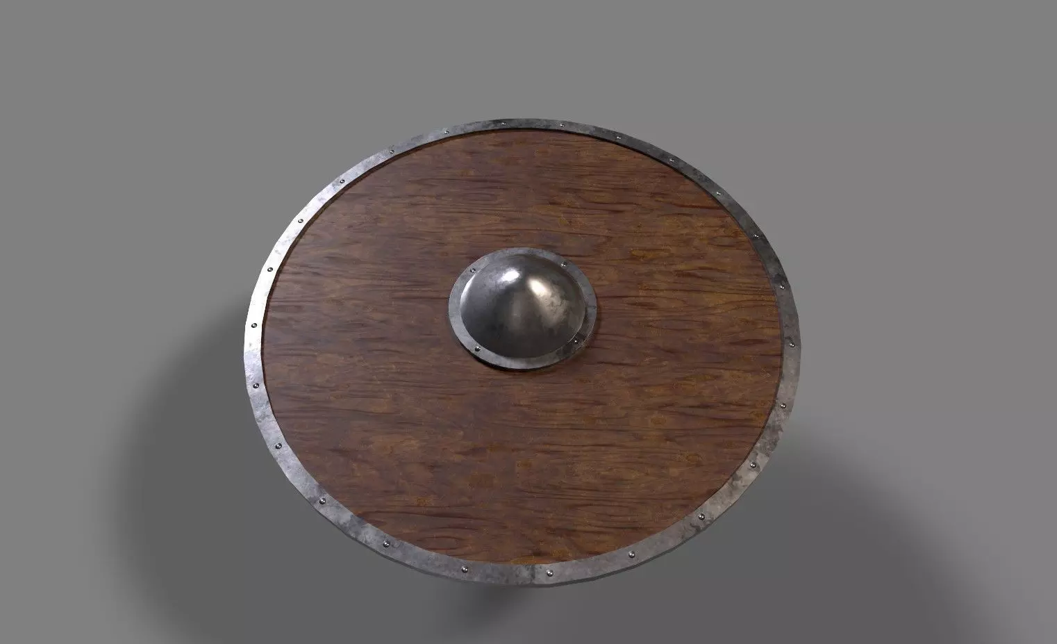 Round wooden shield game ready Low-poly 3D model_0