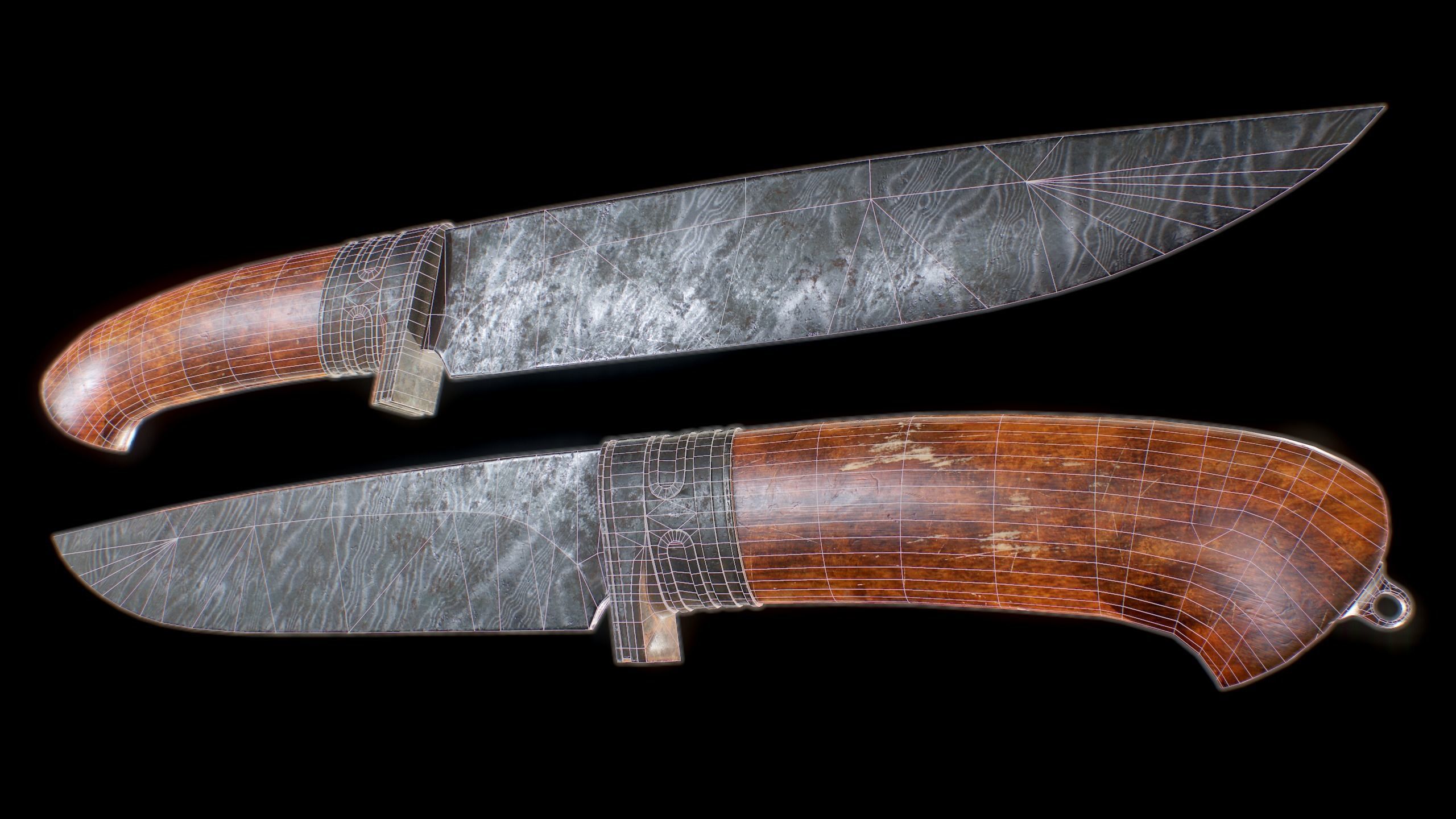 Hunt knife PBR Low-poly 3D model_3