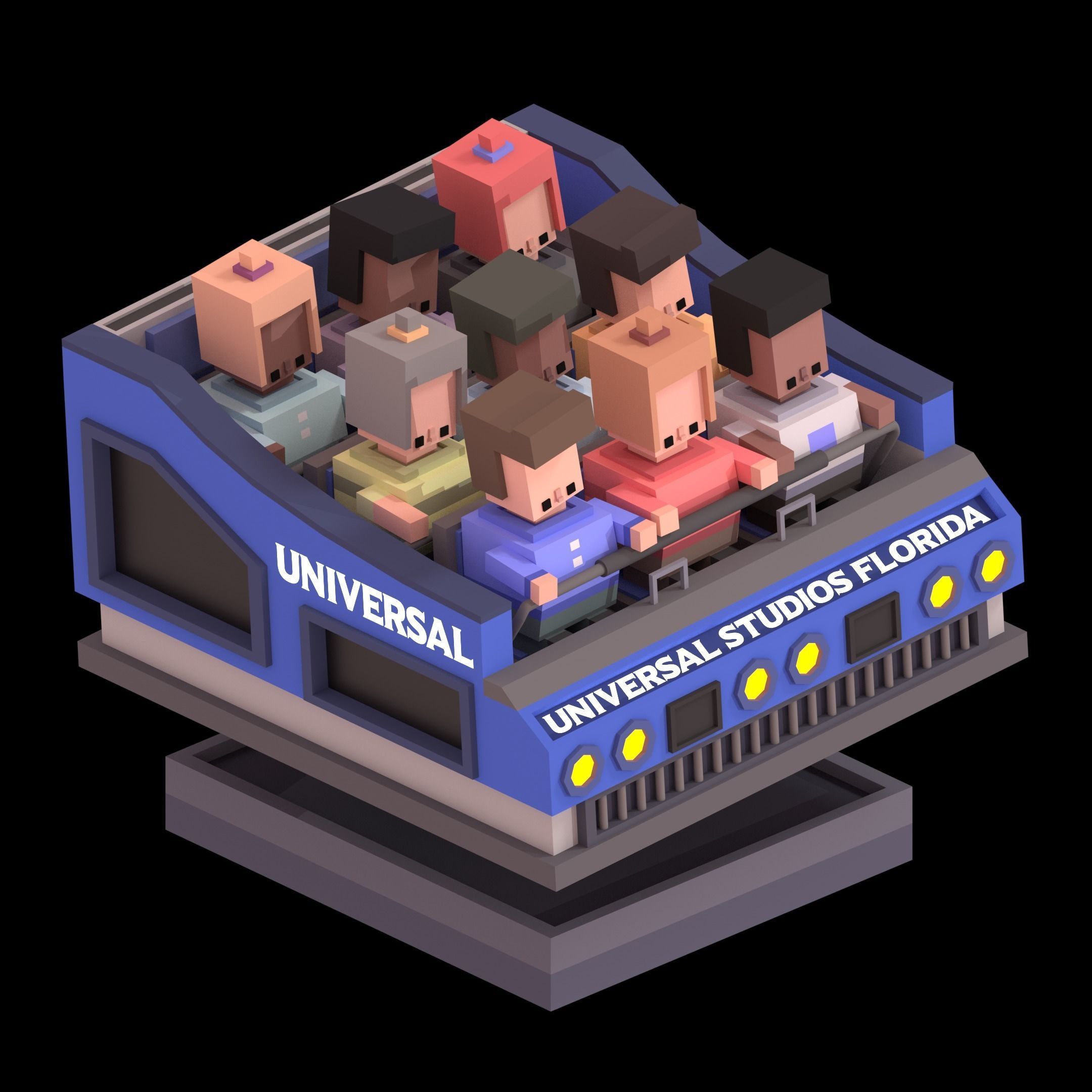 Universal Ride Vehicle Animated polyplanet Low-poly 3D model_4