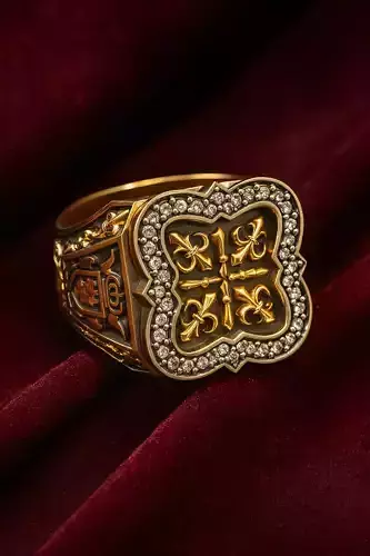 Man ring with pattern and lion emblem 3D print model