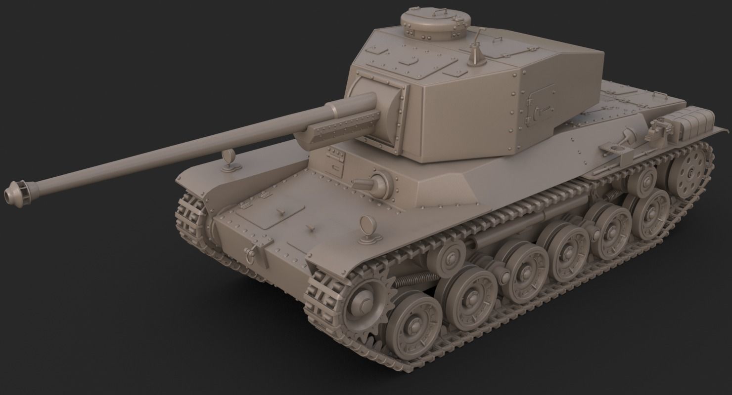 Tank Type 3 Chi-Nu Japan Clay Mental Ray 3D model_4