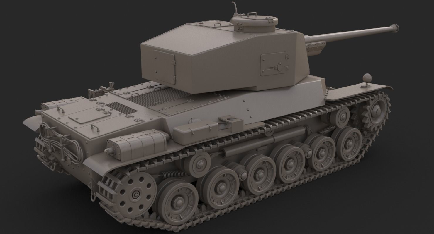 Tank Type 3 Chi-Nu Japan Clay Mental Ray 3D model_8