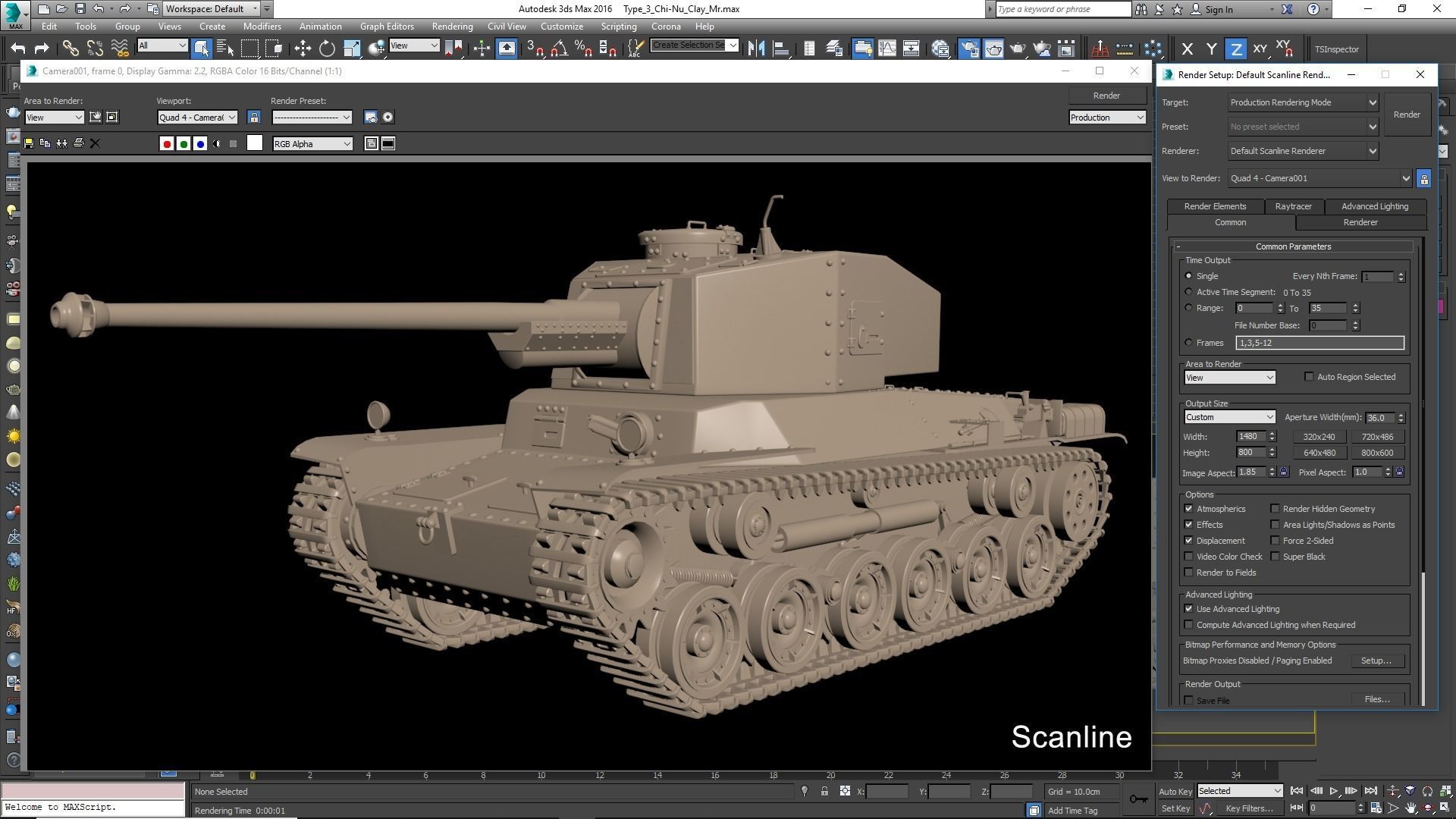 Tank Type 3 Chi-Nu Japan Clay Mental Ray 3D model_14