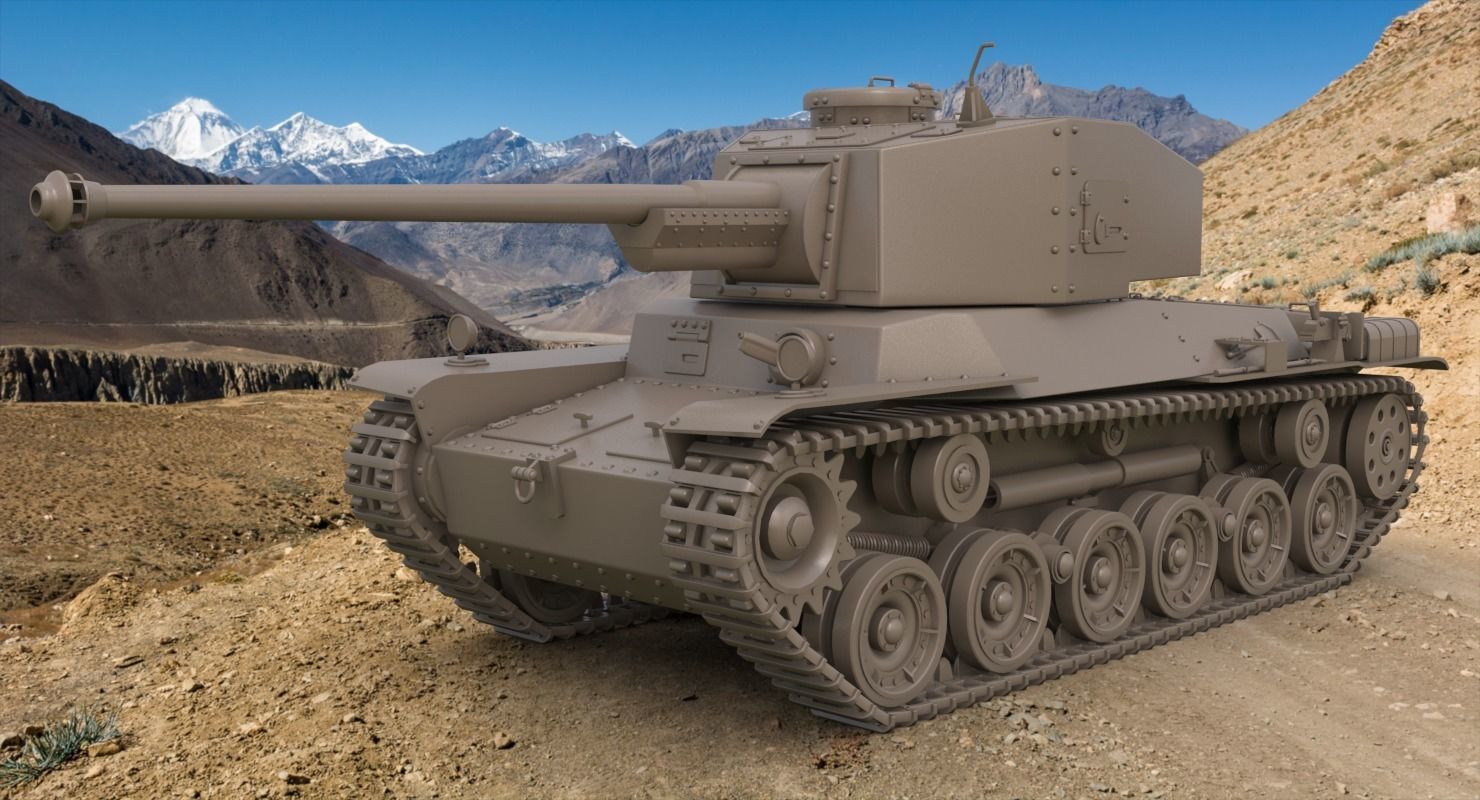 Tank Type 3 Chi-Nu Japan Clay Mental Ray 3D model_1