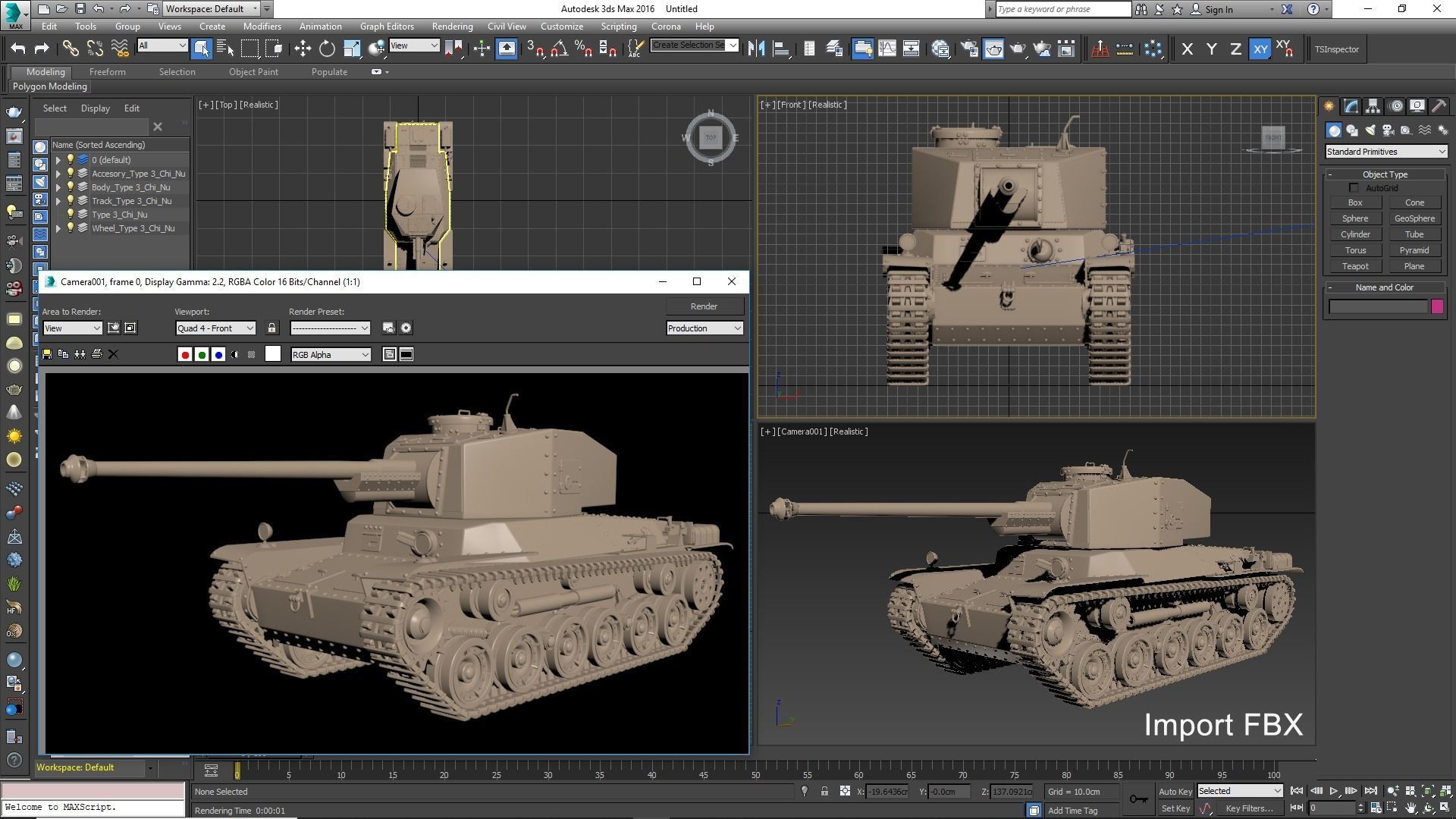 Tank Type 3 Chi-Nu Japan Clay Mental Ray 3D model_15