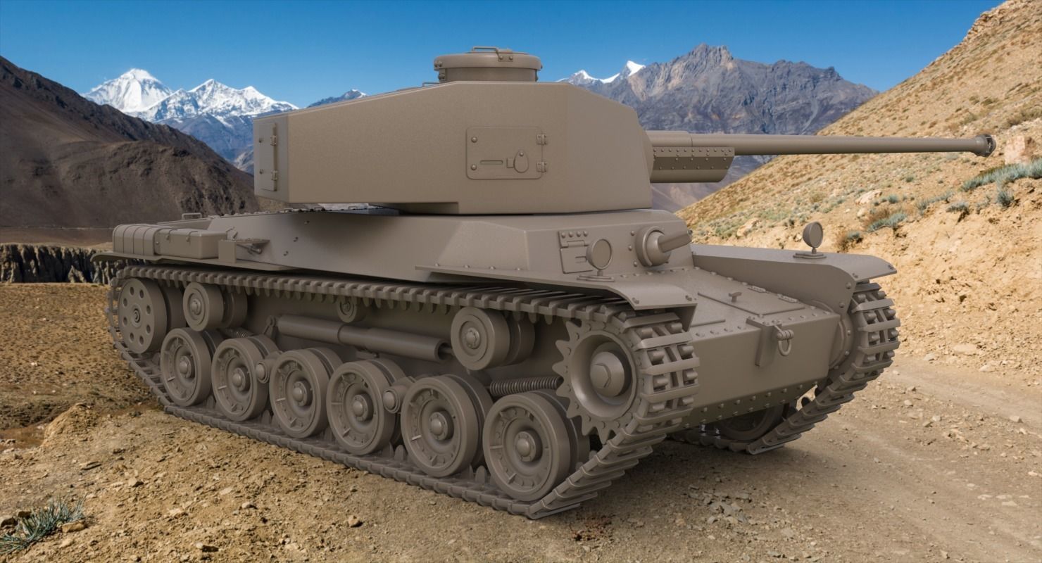 Tank Type 3 Chi-Nu Japan Clay Mental Ray 3D model_2