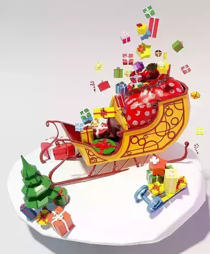 Sleigh with gifts lowpoly Low-poly 3D model