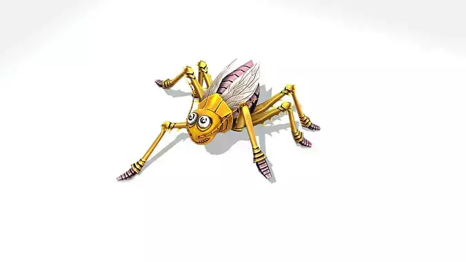 Animated Funny Cartoon White Roach Insect Low-poly 3D model