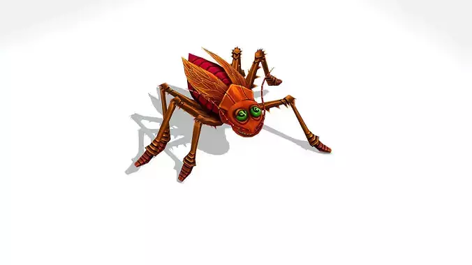 Animated Funny Cartoon Brown Insect Roach Low-poly 3D model