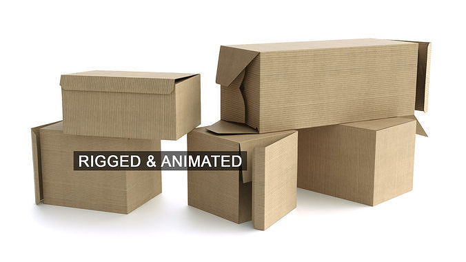 Set of 5 Cardboard Boxes - Rigged and Animated 3D model