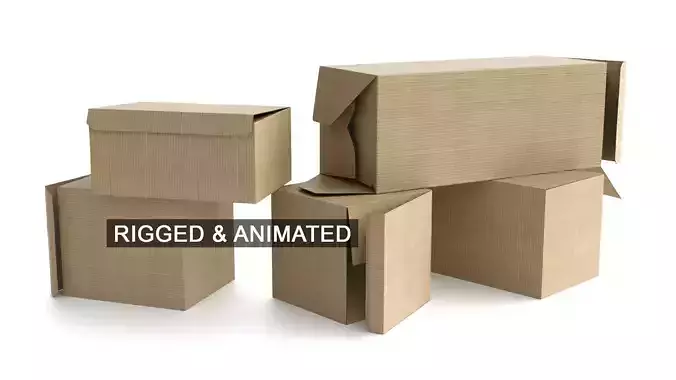 Set of 5 Cardboard Boxes - Rigged and Animated 3D model