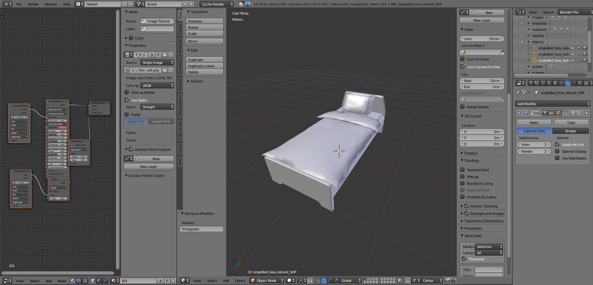 singleBedAskvoll bed with stripes Low-poly 3D model_6