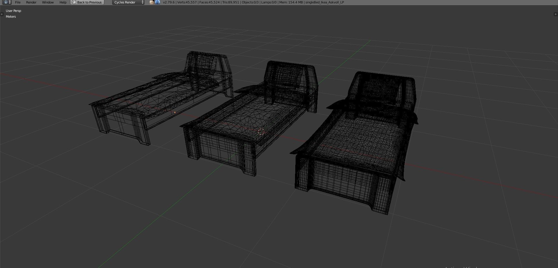 singleBedAskvoll bed with stripes Low-poly 3D model_7