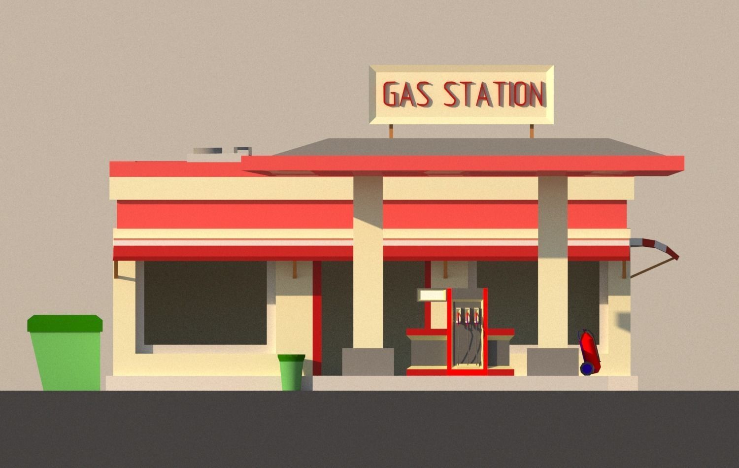 Gas station Low-poly 3D model_3