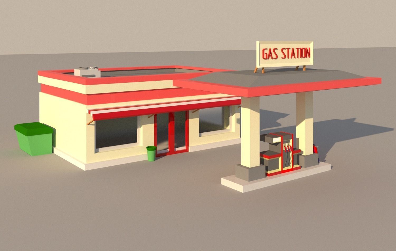 Gas station Low-poly 3D model_1