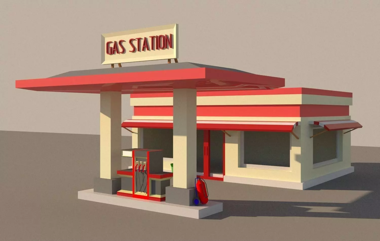 Gas station Low-poly 3D model_0