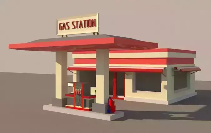 Gas station Low-poly 3D model