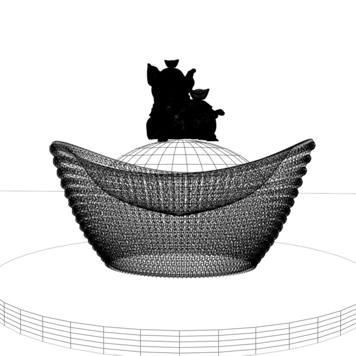 Chinese Lucky Pig with Gold Ingot 3D model_5