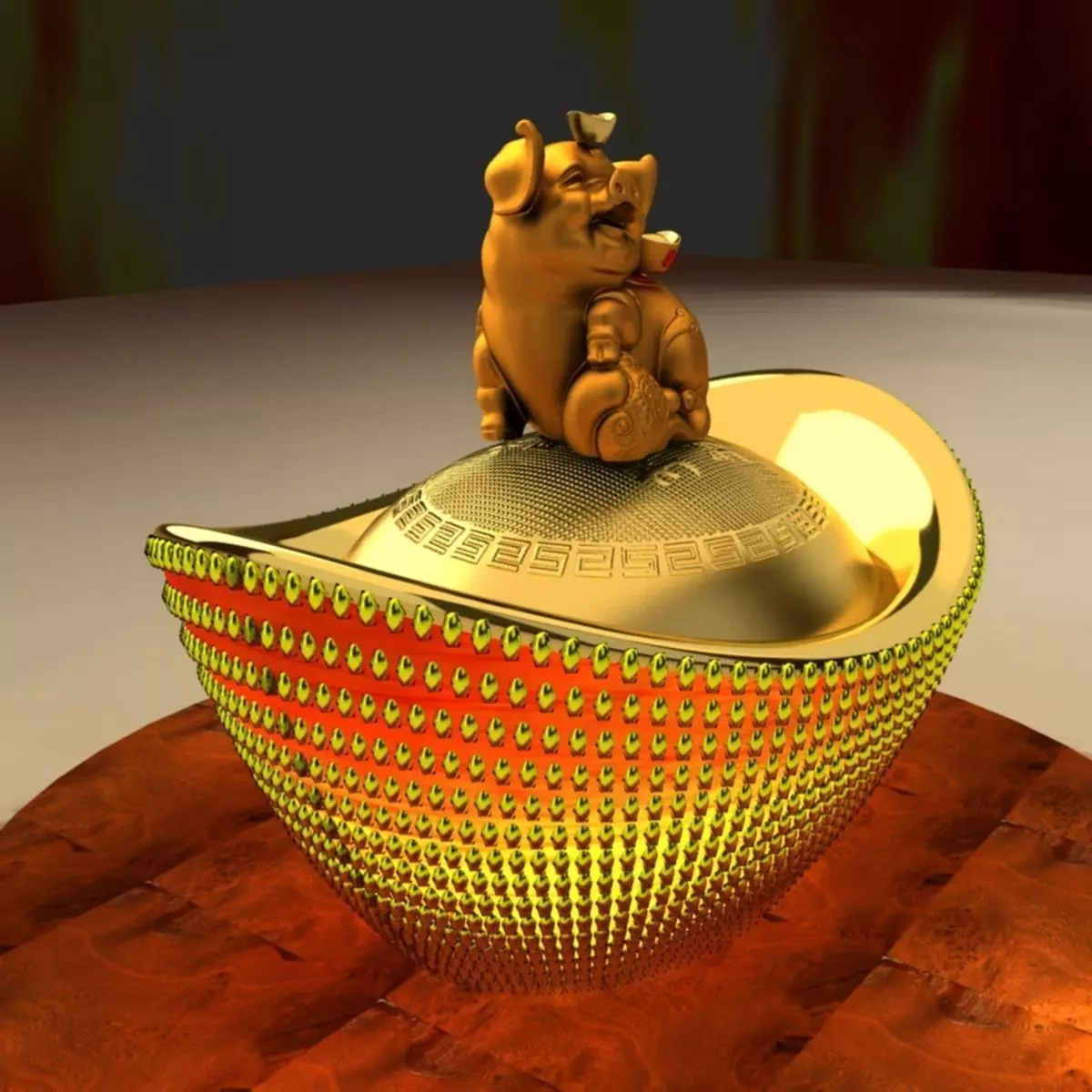 Chinese Lucky Pig with Gold Ingot 3D model_0