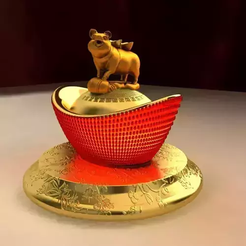 Chinese Gold Ingot with Golden pig
