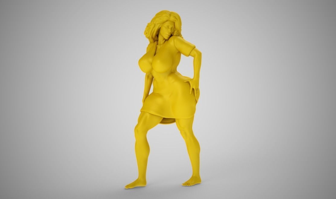 Lustful woman in dress 3D print model_6