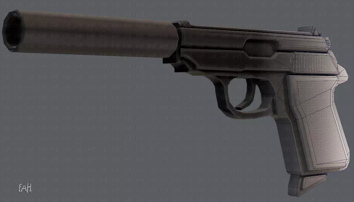 Gun 01 Low-poly 3D model_0