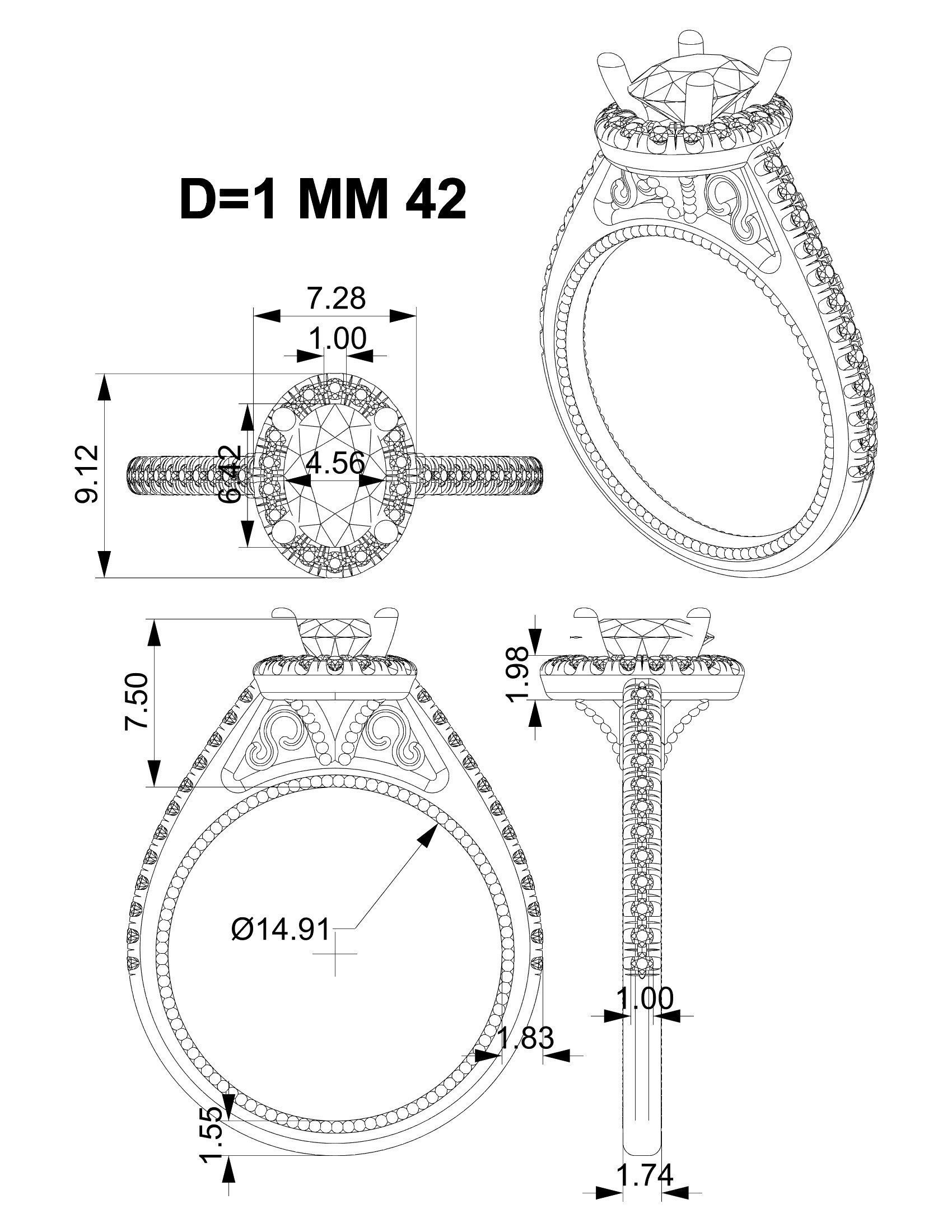 Oval halo fashion engagement ring 3D print model_4