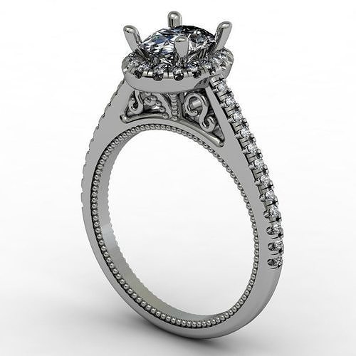 Oval halo fashion engagement ring 3D print model