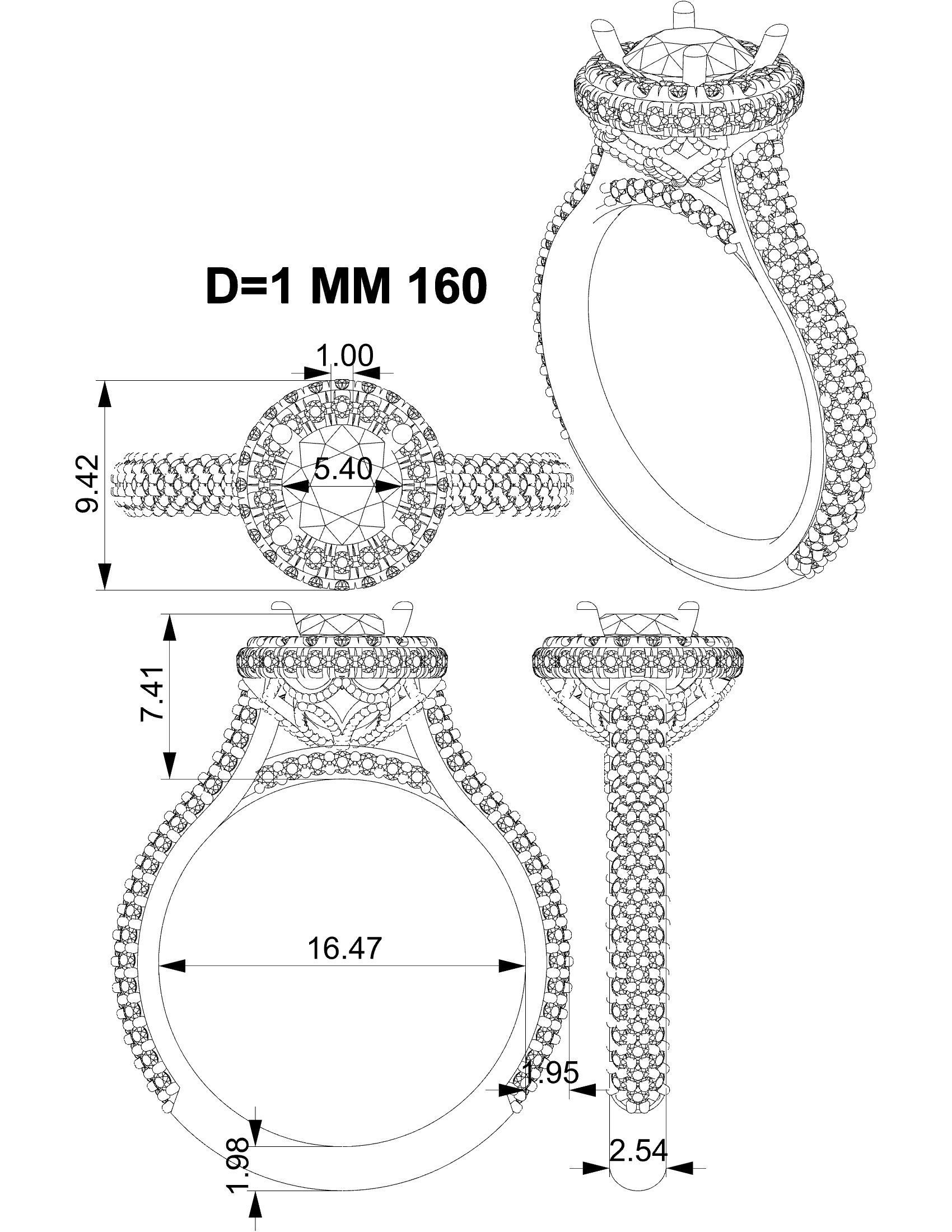 Round halo fashion engagement ring 3D print model_4
