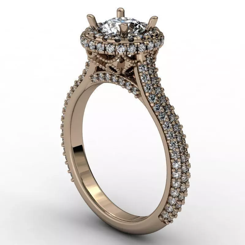 Round halo fashion engagement ring 3D print model_0