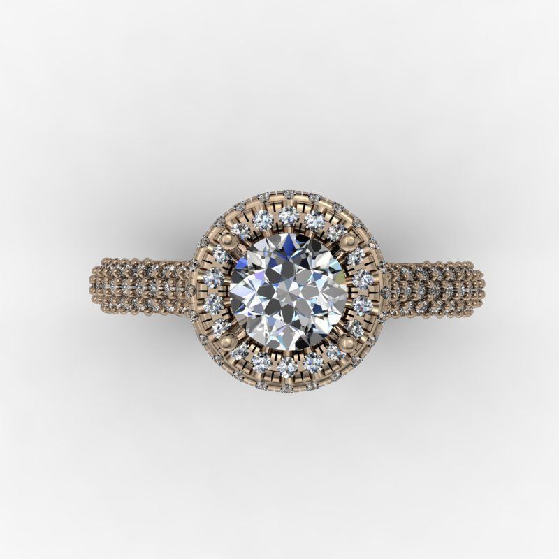 Round halo fashion engagement ring 3D print model_1