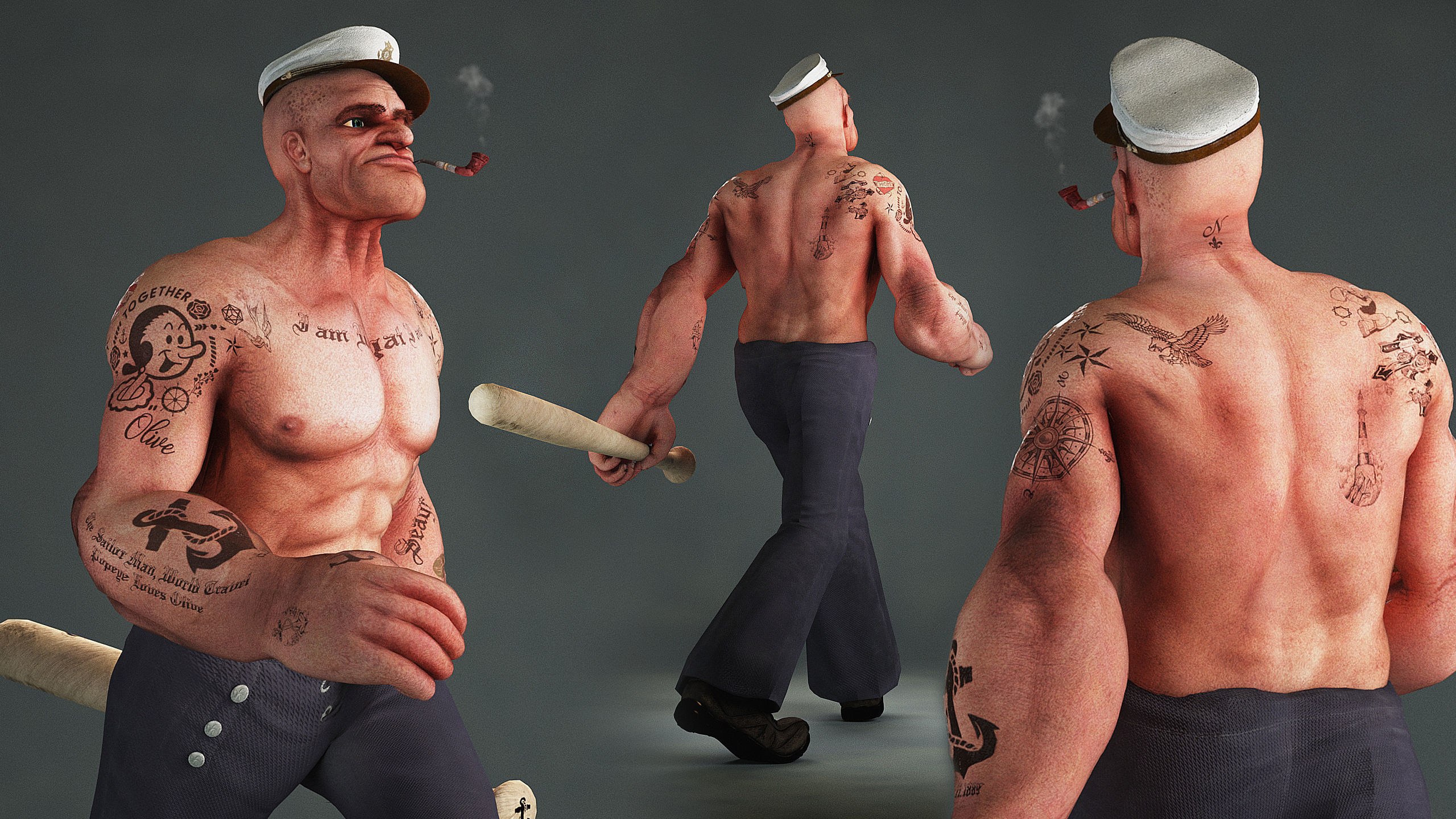 Popeye sailor Low-poly 3D model_2