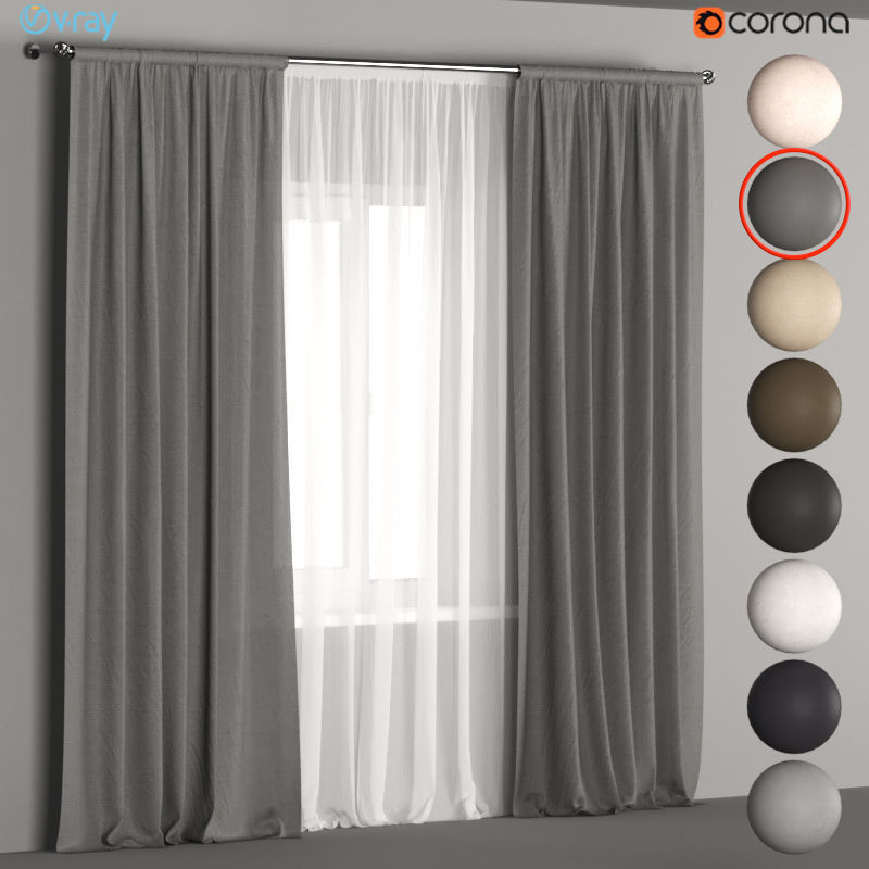 Linen curtains in 8 neutral colors with tulle 3D model CGTrader