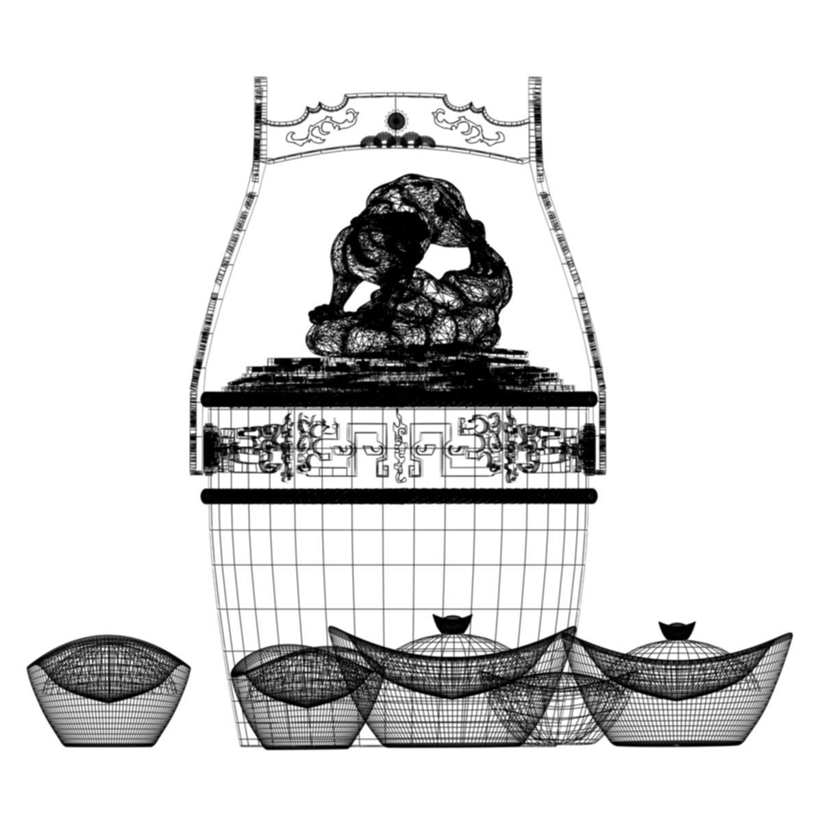 Chinese Gold Ingot with Golden tiger 3D model_5