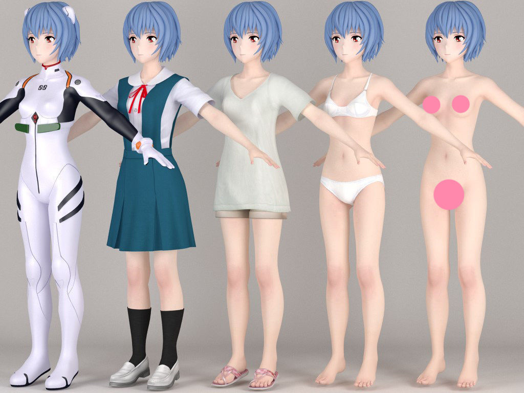T pose nonrigged model of Rei Ayanami anime girl 3D model_3