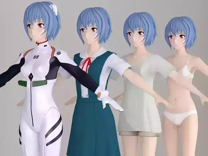 T pose nonrigged model of Rei Ayanami anime girl 3D model