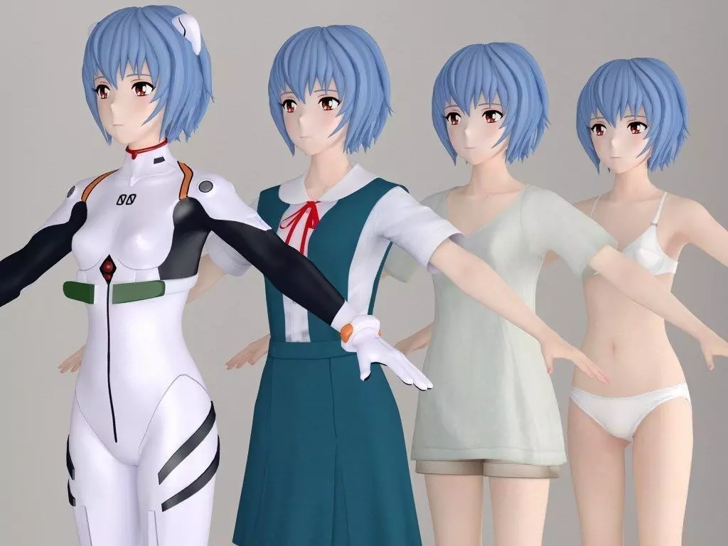 T pose nonrigged model of Rei Ayanami anime girl 3D model_0