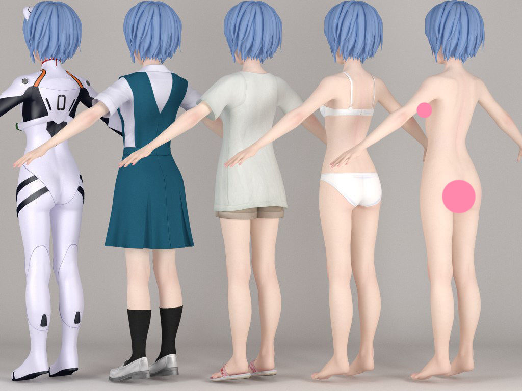 T pose nonrigged model of Rei Ayanami anime girl 3D model_5