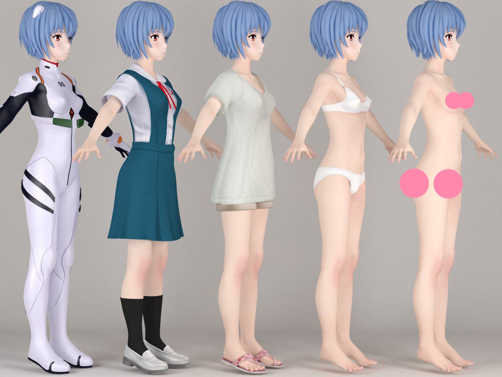 T pose nonrigged model of Rei Ayanami anime girl 3D model_6