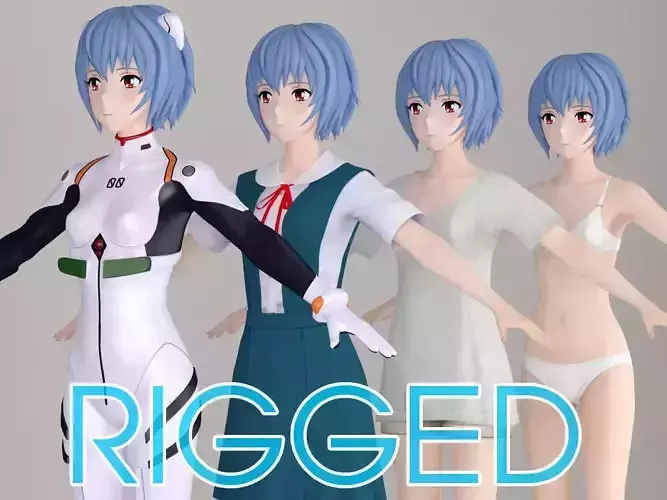 T pose rigged model of Rei Ayanami anime girl 3D model