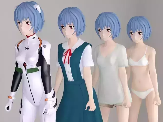 Rei Ayanami anime girl pose 01 3D model